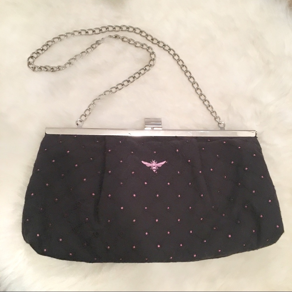 Buzz by Jane Fox Black Eyelet Frame Clutch